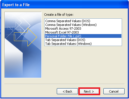 Select Personal Folder File (.pst)