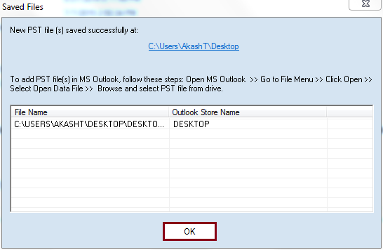 Click ok to finish MBOX to PST conversion