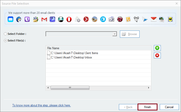 Add MBOX file and click finish