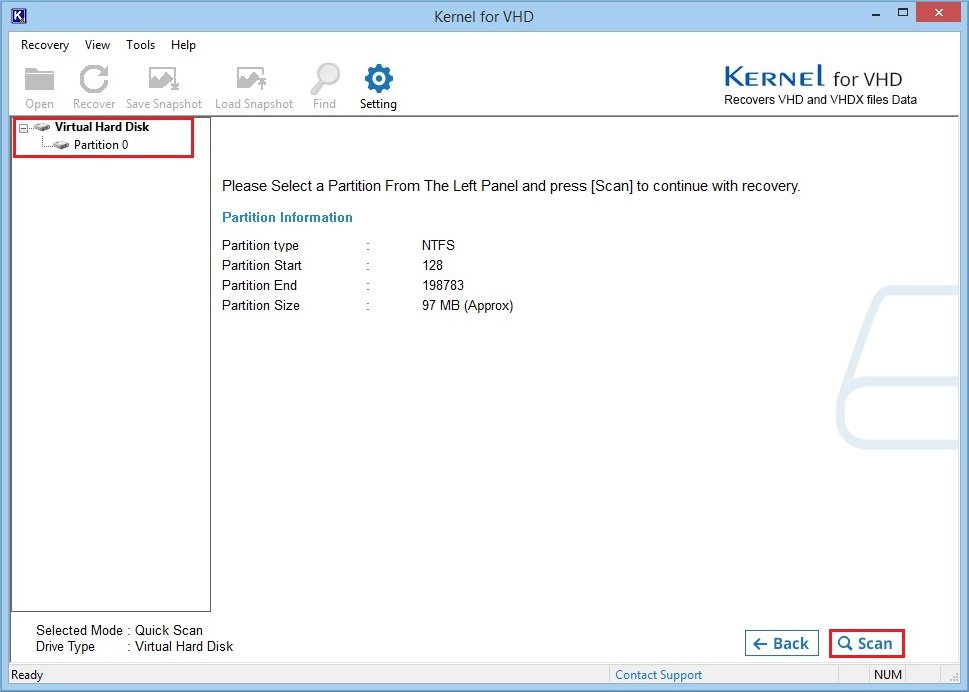 select the specific partition type and choose Scan.