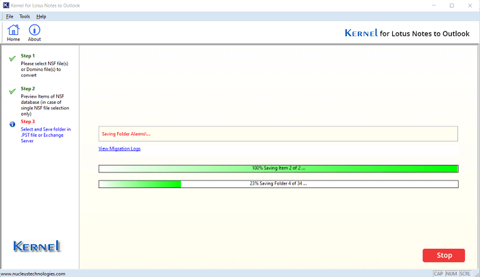 Conversion from NSF to PST is started