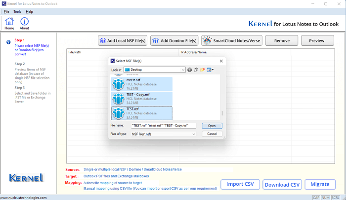 Select the NSF files