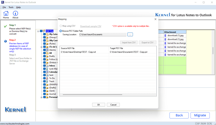 save the PST files in the destination