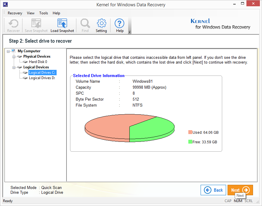 Select the drive containing your PST files