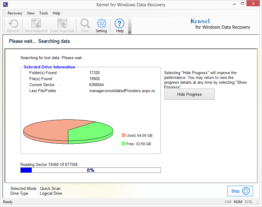 shows the scanning progress