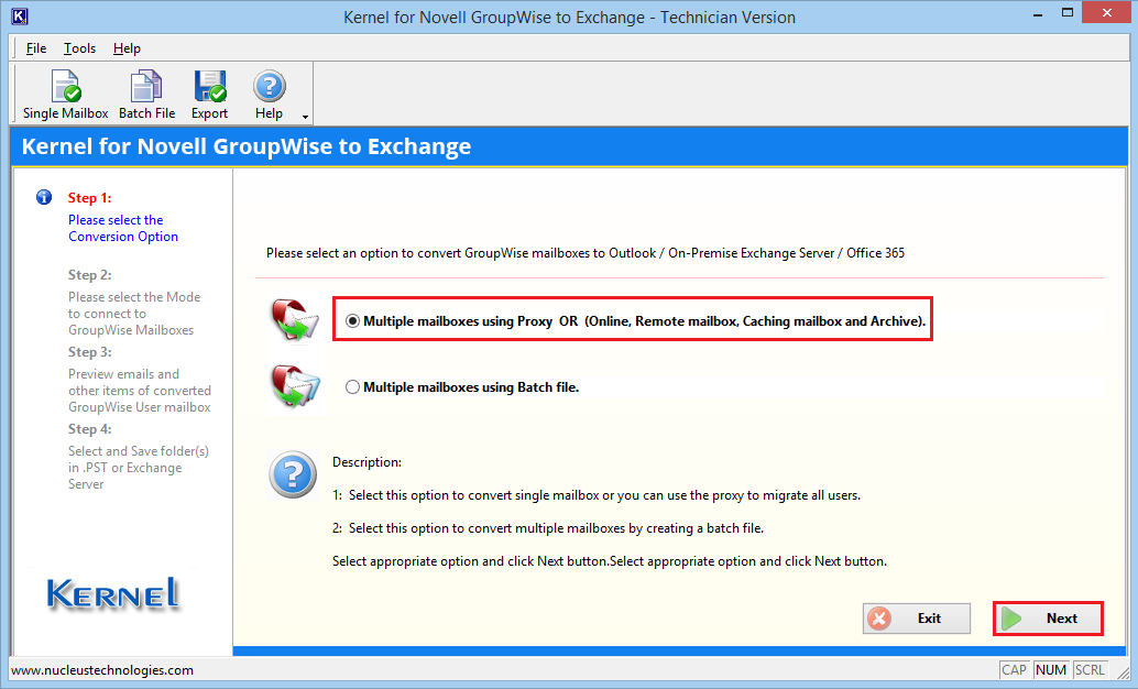 select option to convert Groupwise to Exchange