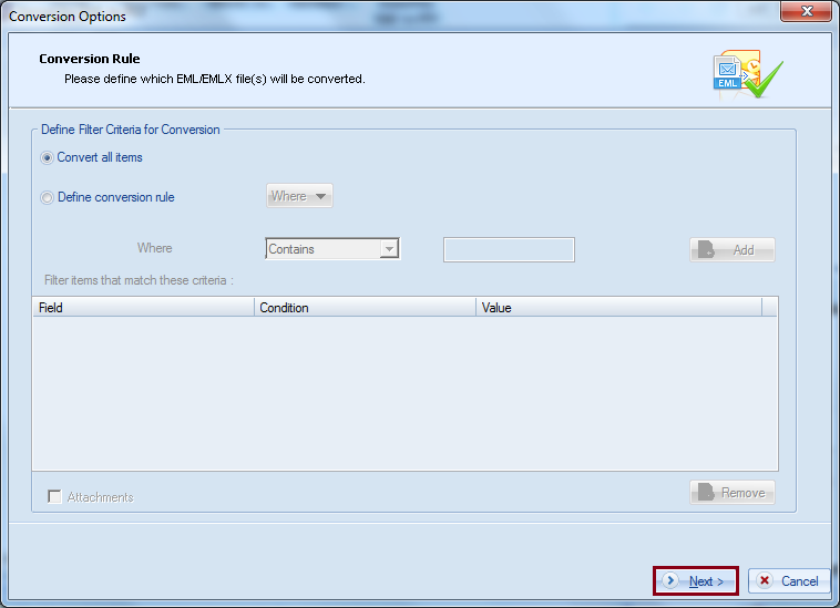 Click to convert EML to PST