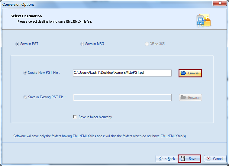 Select PST file format to save