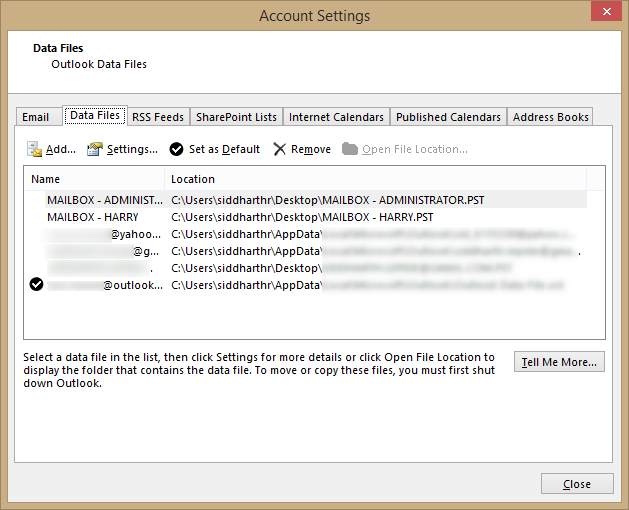 Select the recently-created Outlook data file