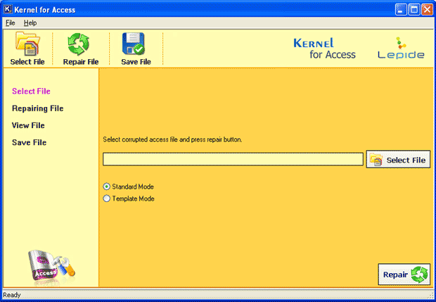 Access Recovery tool home screen