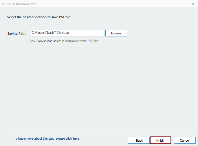 Click finish to execute MBOX to PST conversion task