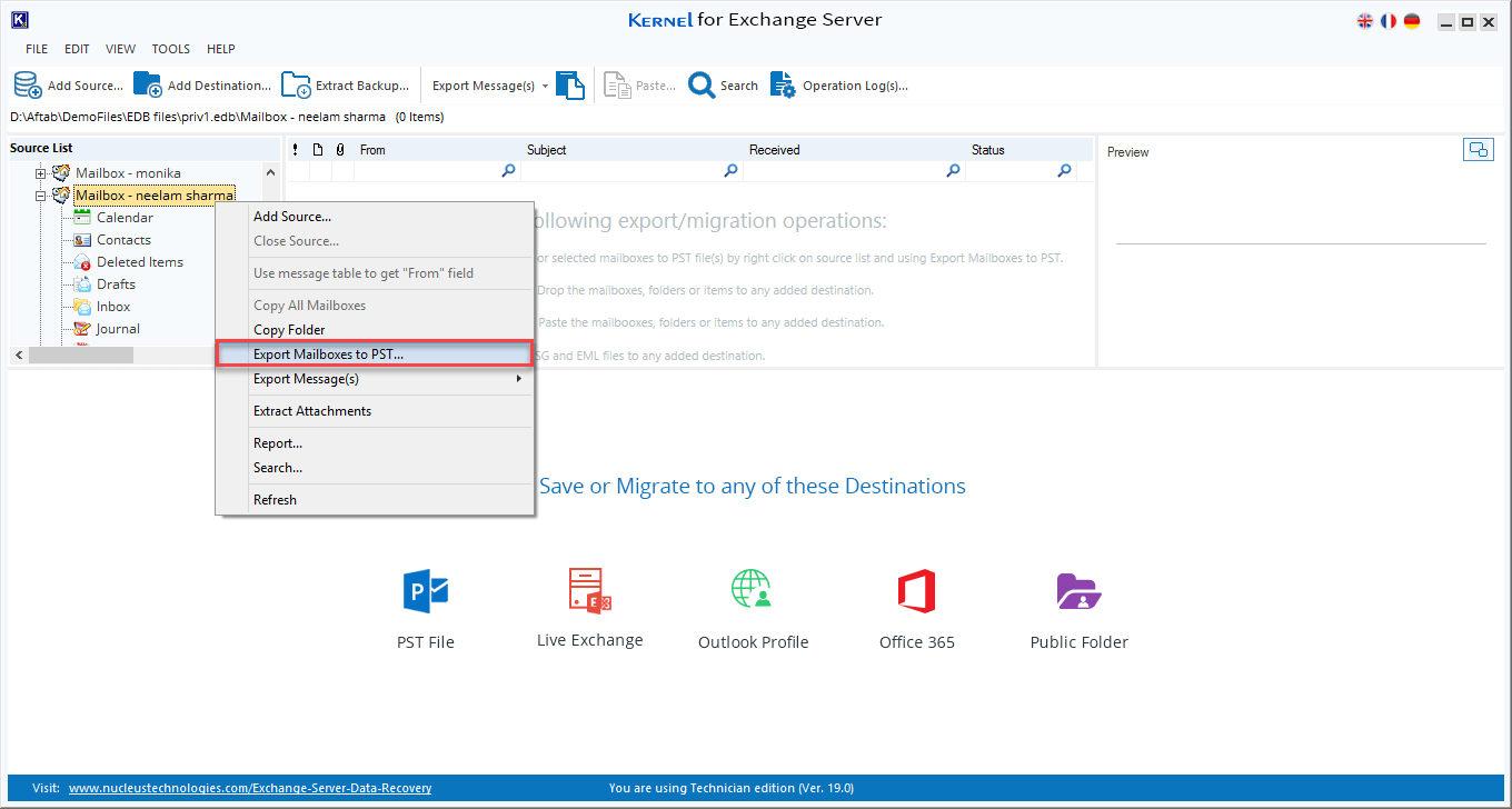 Export Mailboxes to PST