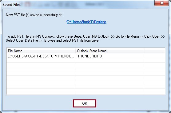 Process of Thunderbird to Outlook done