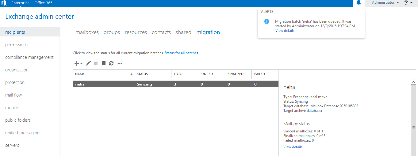 Click view details to know more details about the migration