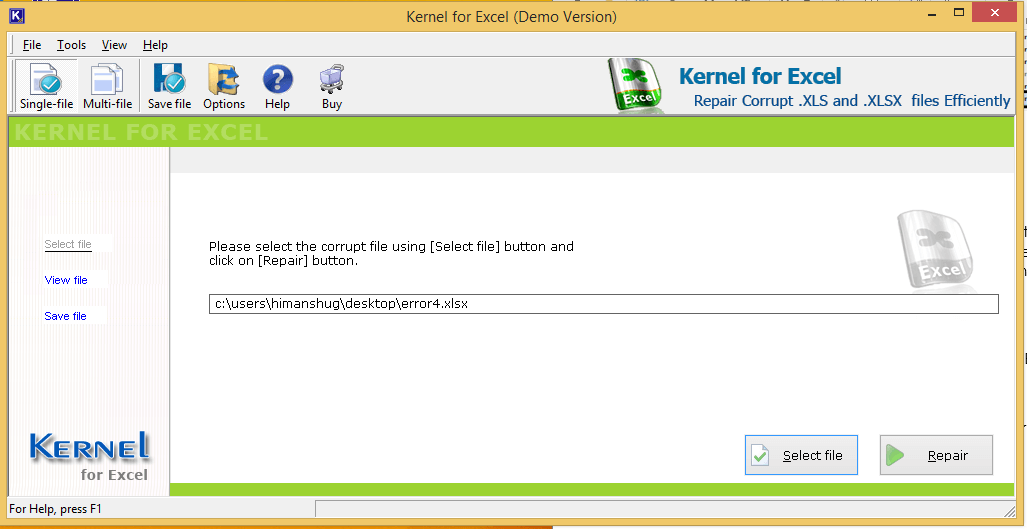 select and repair corrupt excel file