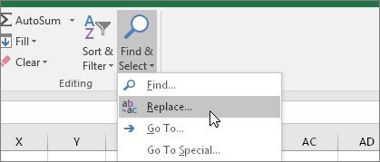 Click Home tab click Find & Select click Replace