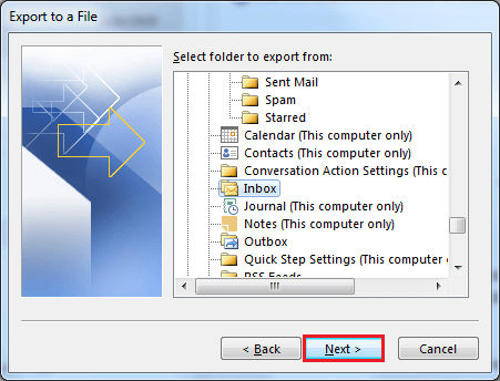 Select folder for export