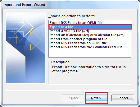select Export to a file