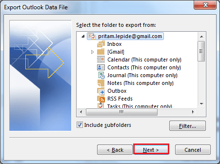 select folder to export