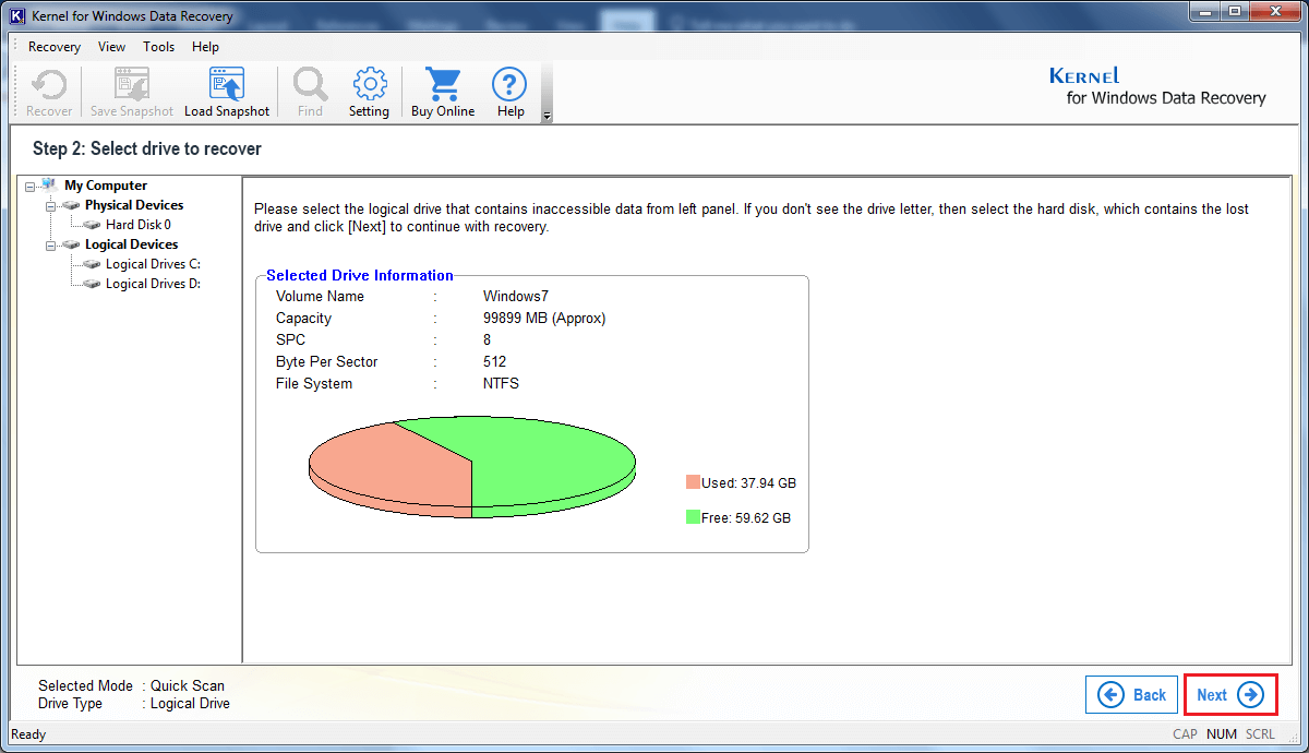 Select the Physical and Logical devices