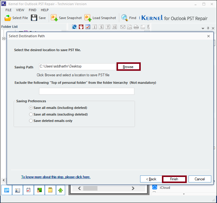 select a destination to save file