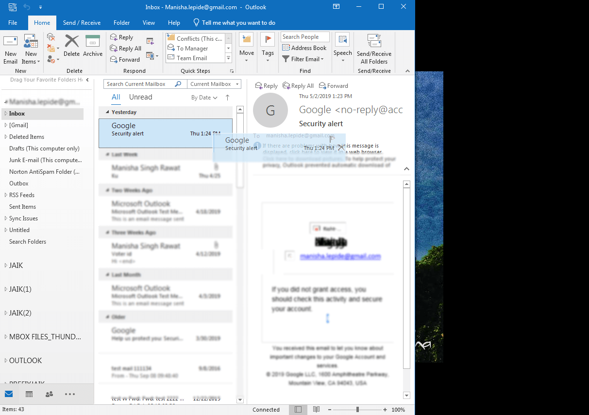 select and drag the Outlook email