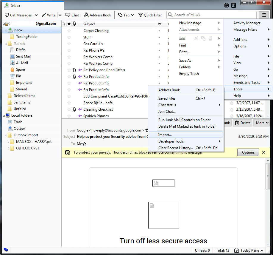 select tool to import