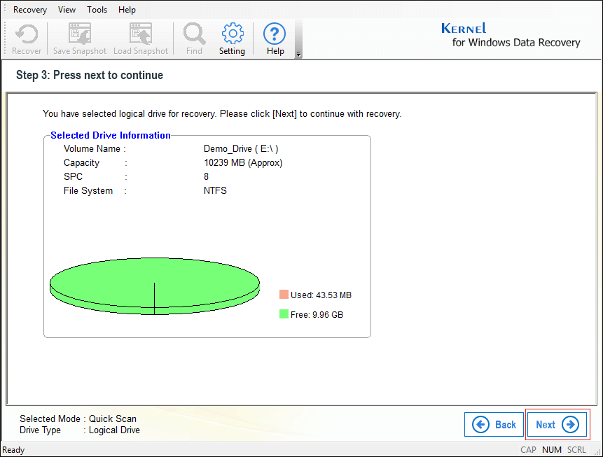 Select partition and click next