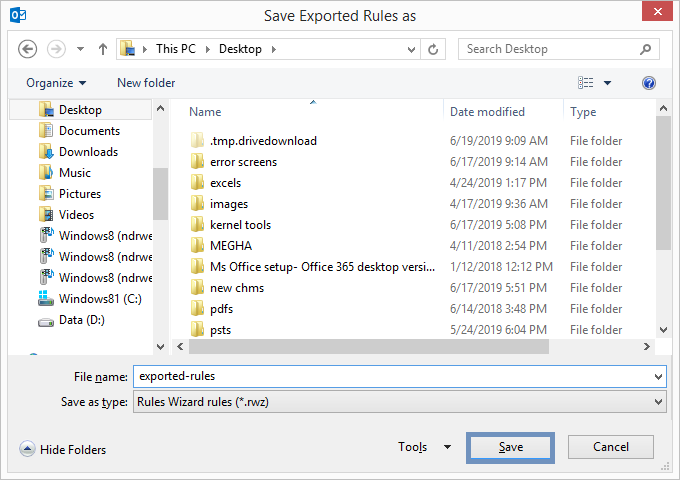 Save export rules file