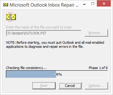 Scanning process of PST started