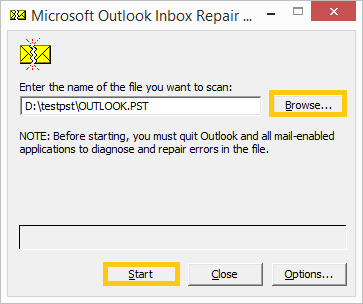 Click start to initiate process