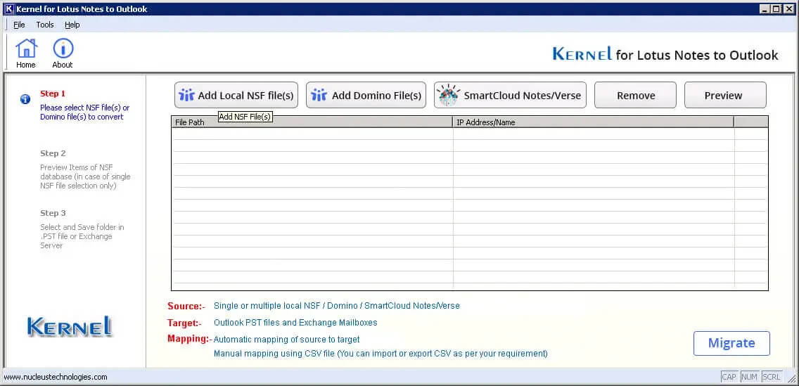 NSF to PST converter tool home screen