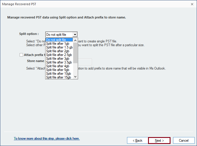 choose to split the file