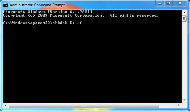 Run chkdsk D: /f command