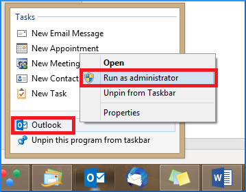  Run the Outlook as administrator