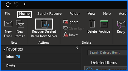 select Recover Deleted Items from Server