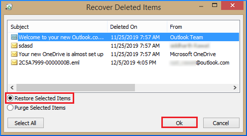 Select Restore Selected Items option and click OK