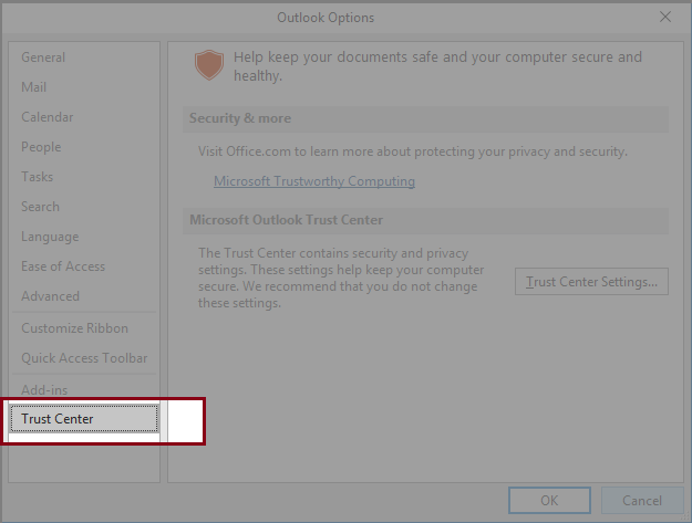 select Trust Center from the menu