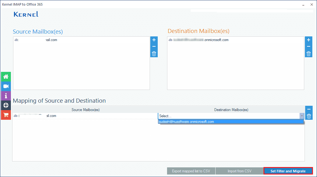 click Set Filter and Migration option