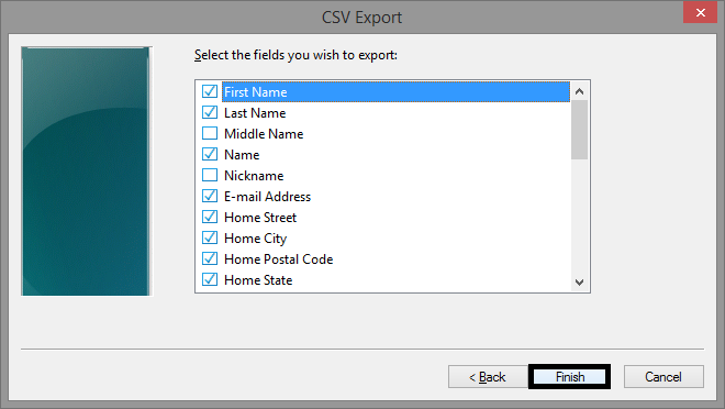 Select the fields to export