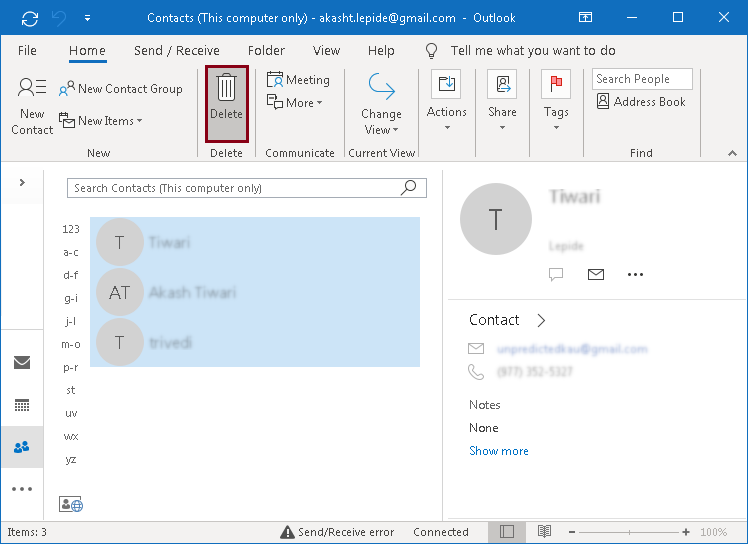 How to remove unused Outlook contacts?