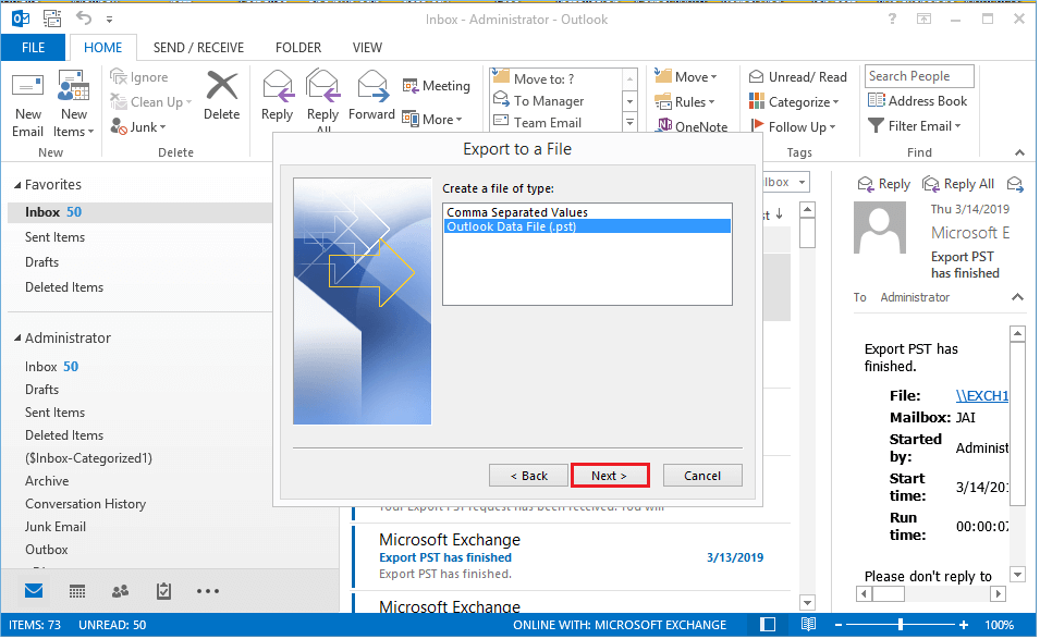 Select Outlook Data File (PST)
