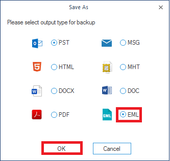 Choose EML as the output format