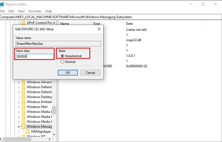 Type 300000 in the Value data box