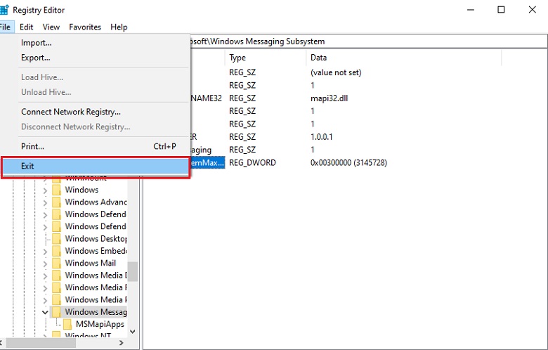 exit the Registry Editor