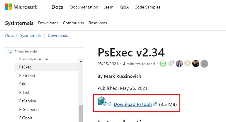 download PsExec tool