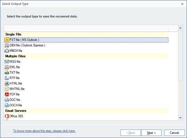 choose ‘PST’ to save the information in the same format