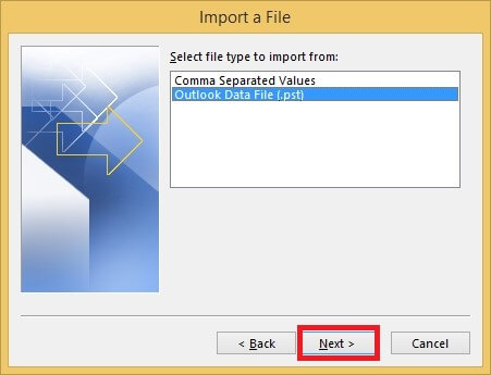 Choose Outlook Data File (.pst)