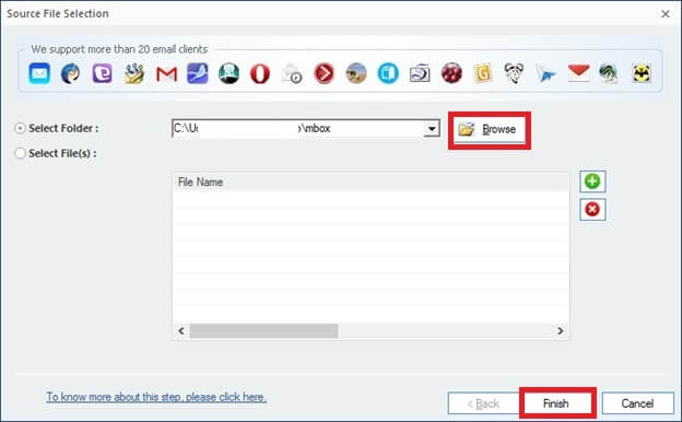 add the MBOX file or folder