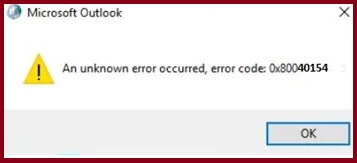 error code:0x80040154 in Outlook